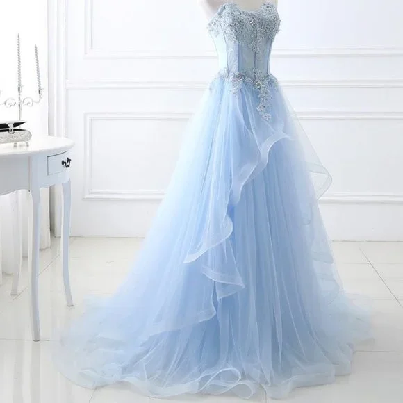 NEW Beautiful Bling Rhinestone Light Blue Cinderella Gown Prom Dress Quinceañera - Picture 3 of 7
